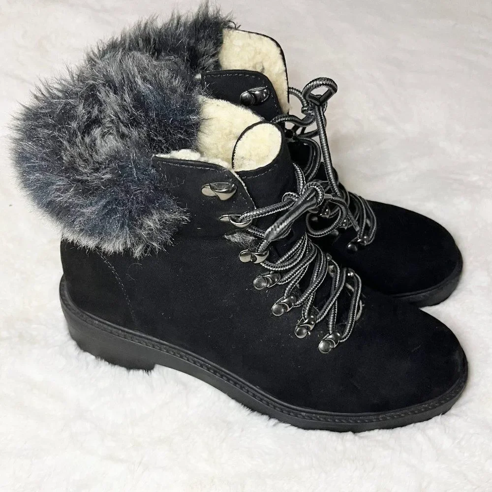 Merona Black Faux Fur Tipped Boots Size‎ 8